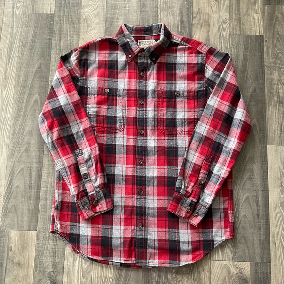 Duluth Trading Free Swingin’ Flannel Shirt Men’s LARGE Trim Fit Red Black 64507 - Picture 1 of 8
